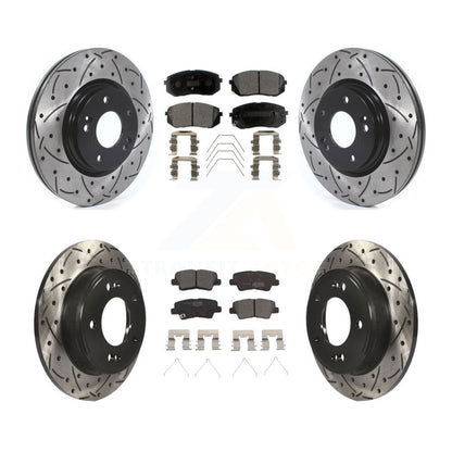 [Avant + Arrière] Kit de disque (percé rainuré revêtu) et plaquette (céramique) de frein pour Kia Soul Forte KDT-100685