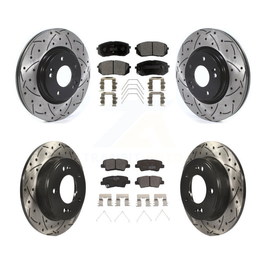 [Avant + Arrière] Kit de disque (percé rainuré revêtu) et plaquette (céramique) de frein pour Kia Soul Forte KDT-100685