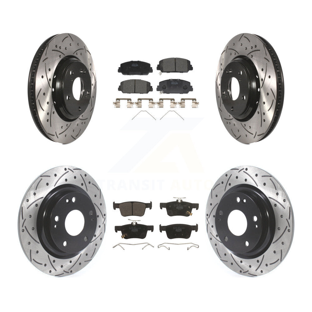 [Avant + Arrière] Kit de disque (percé rainuré revêtu) et plaquette (céramique) de frein pour Honda Civic KDT-100689