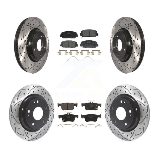 [Avant + Arrière] Kit de disque (percé rainuré revêtu) et plaquette (céramique) de frein pour Honda Civic KDT-100689