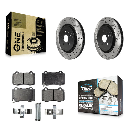[Arrière] Kit de disque (percé rainuré revêtu) et plaquette (céramique) de frein pour Chevrolet Camaro Cadillac CTS KDT-100697