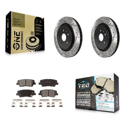 [Arrière] Kit de disque (percé rainuré revêtu) et plaquette (céramique) de frein pour 2015 Cadillac CTS 6.2L KDT-100699