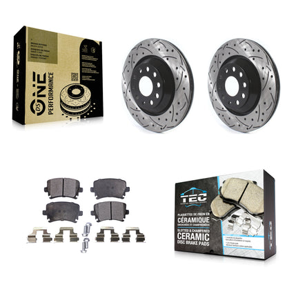 [Arrière] Kit de disque (percé rainuré revêtu) et plaquette (céramique) de frein pour Volkswagen CC Passat GTI Golf R R32 KDT-100700