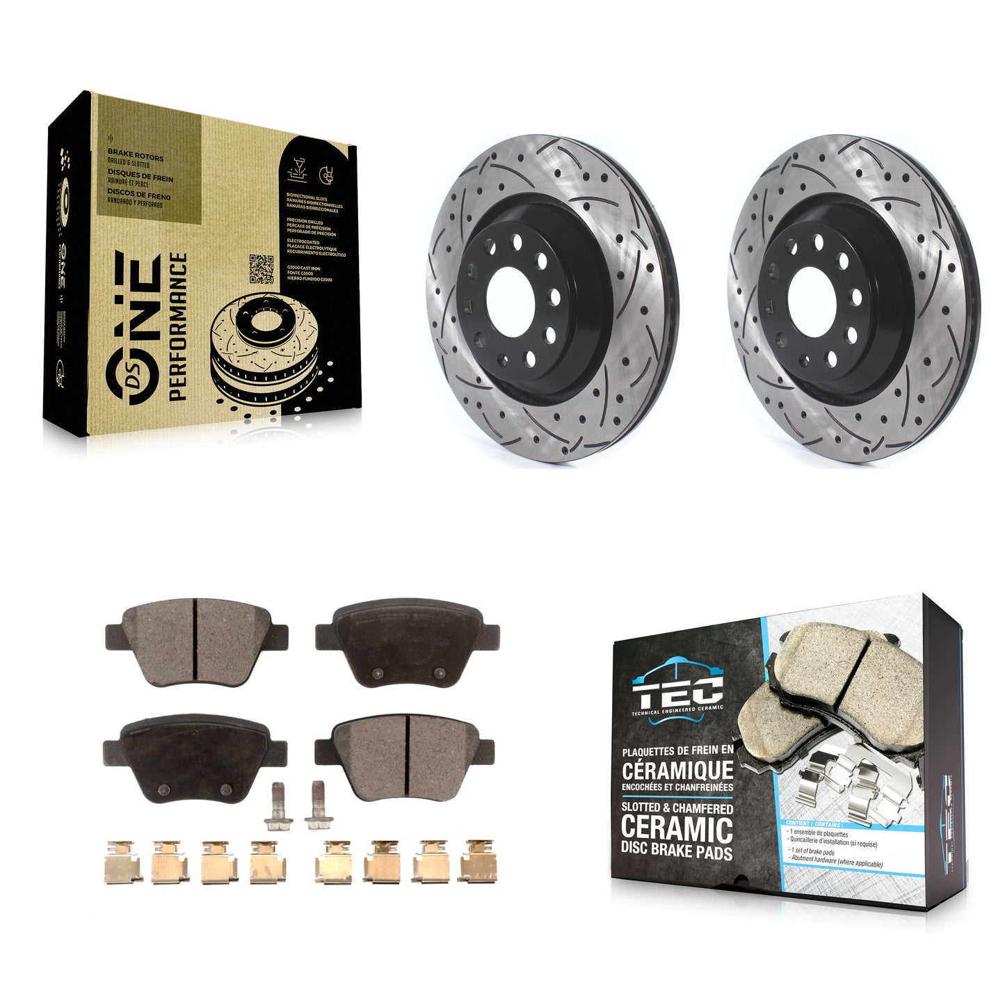 [Arrière] Kit de disque (percé rainuré revêtu) et plaquette (céramique) de frein pour 2013 Volkswagen GTI avec 310mm Diameter Rotor KDT-100701