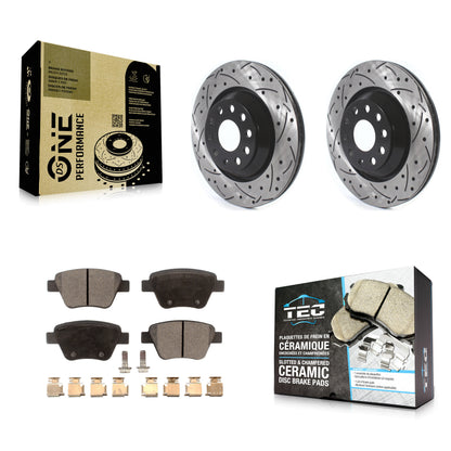 [Arrière] Kit de disque (percé rainuré revêtu) et plaquette (céramique) de frein pour 2013 Volkswagen GTI avec 310mm Diameter Rotor KDT-100701