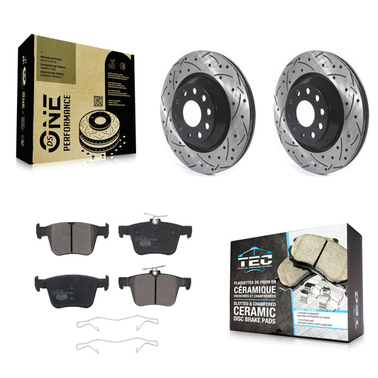 [Arrière] Kit de disque (percé rainuré revêtu) et plaquette (céramique) de frein pour Volkswagen Atlas Audi Golf R S3 Q3 A3 Arteon TTS Quattro Cross Sport KDT-100702