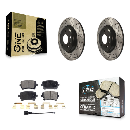 [Arrière] Kit de disque (percé rainuré revêtu) et plaquette (céramique) de frein pour Audi Q5 A4 allroad KDT-100703