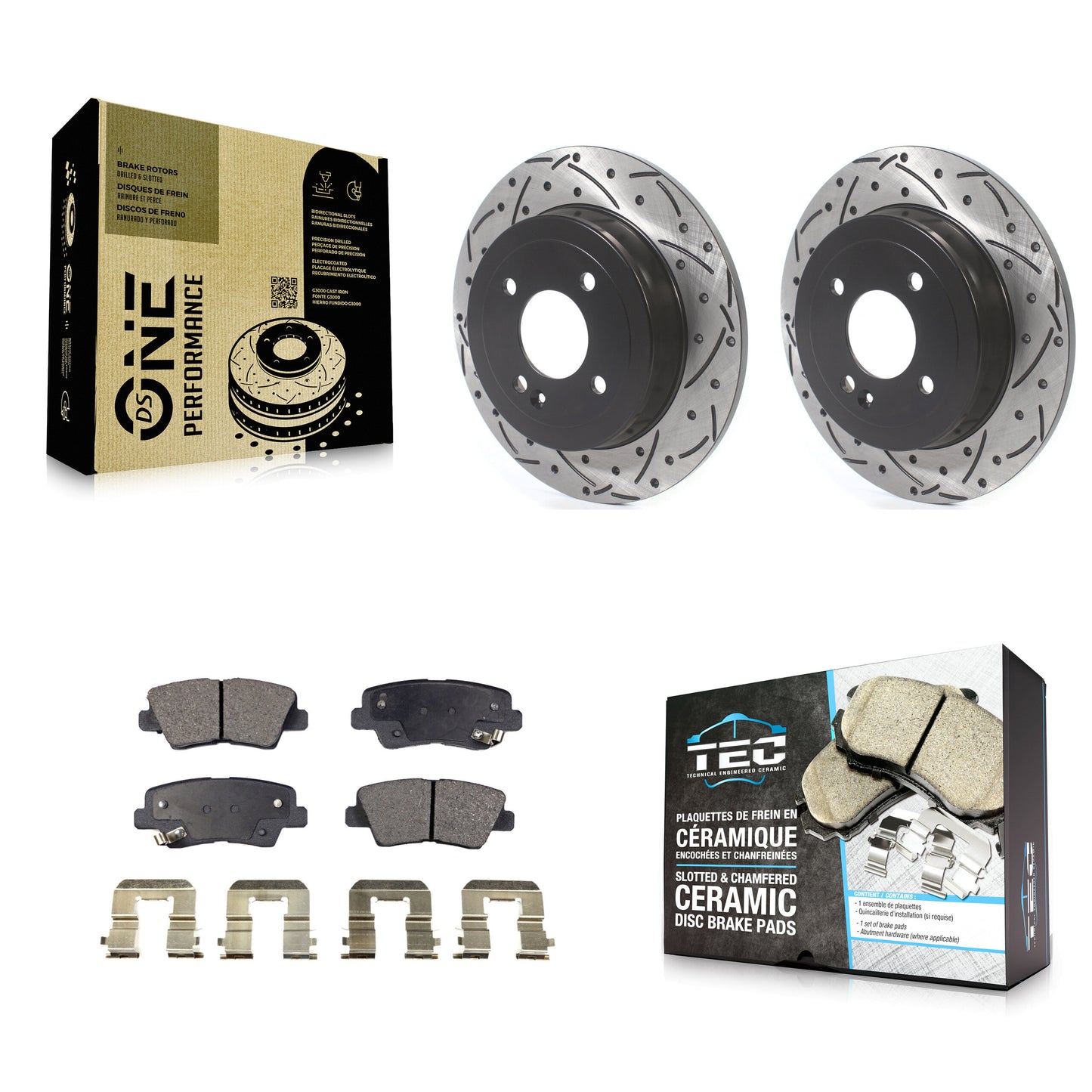 [Arrière] Kit de disque (percé rainuré revêtu) et plaquette (céramique) de frein pour 2011 Hyundai Accent KDT-100704