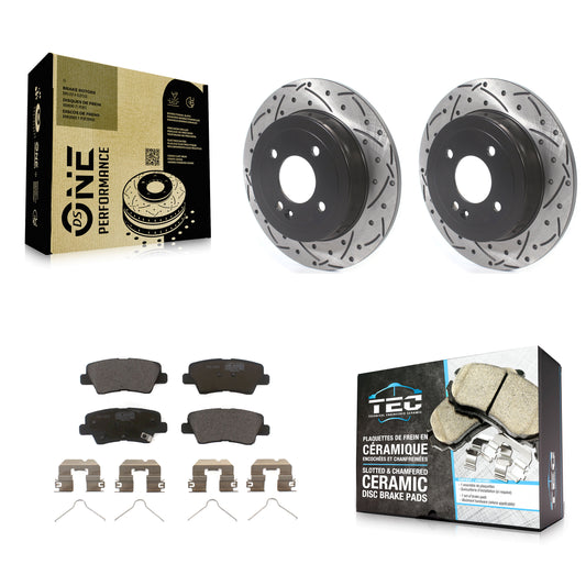 [Arrière] Kit de disque (percé rainuré revêtu) et plaquette (céramique) de frein pour Hyundai Accent Kia Rio KDT-100706