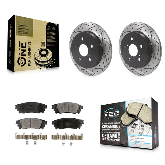 [Arrière] Kit de disque (percé rainuré revêtu) et plaquette (céramique) de frein pour Toyota Camry RAV4 Lexus NX200t C-HR NX300 ES350 Avalon NX300h ES300h UX250h UX200 Venza ES250 Corolla Cross KDT-100707