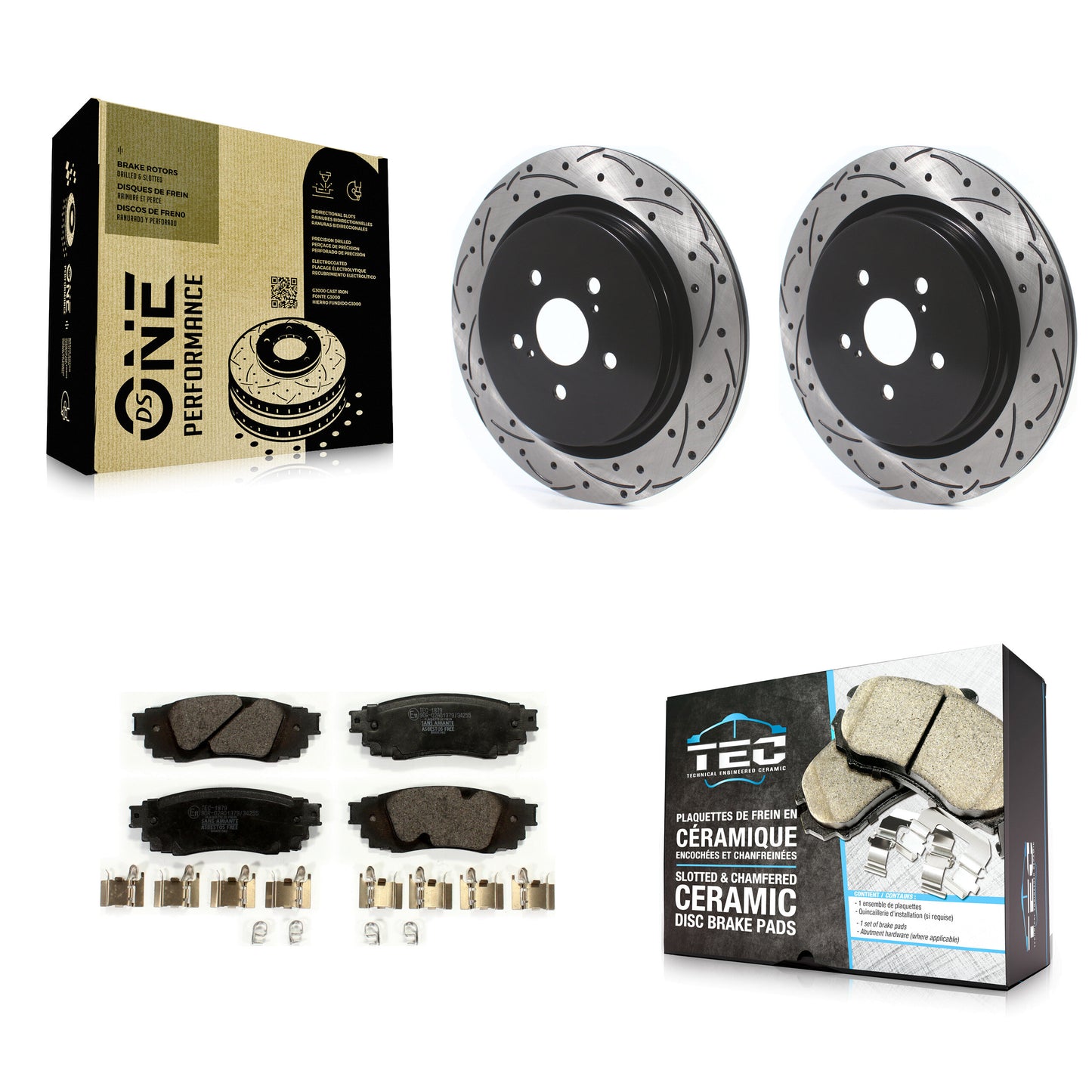 [Arrière] Kit de disque (percé rainuré revêtu) et plaquette (céramique) de frein pour Lexus RX350 RX450h RX350L RX450hL KDT-100708