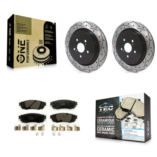 [Arrière] Kit de disque (percé rainuré revêtu) et plaquette (céramique) de frein pour Lexus RX350 RX450h RX350L RX450hL KDT-100708