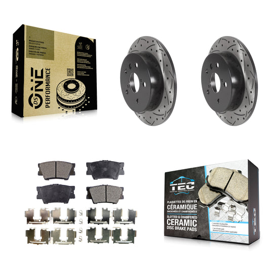 [Arrière] Kit de disque (percé rainuré revêtu) et plaquette (céramique) de frein pour Toyota Camry KDT-100712