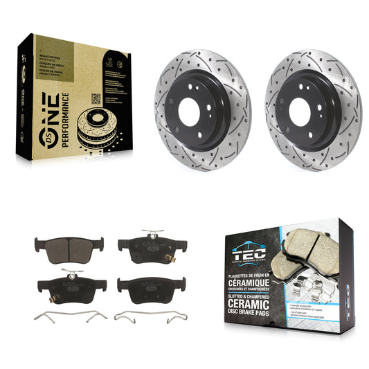 [Arrière] Kit de disque (percé rainuré revêtu) et plaquette (céramique) de frein pour Honda Civic KDT-100713