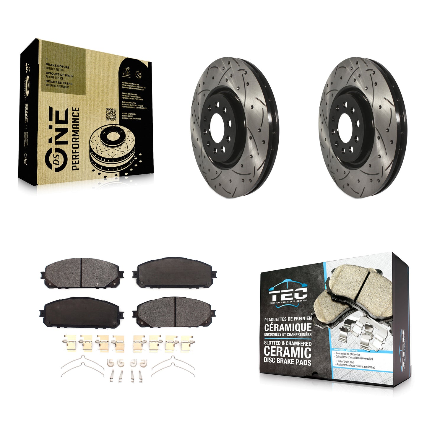 [Avant] Kit de disque (percé rainuré revêtu) et plaquette (céramique) de frein pour 2014-2021 Jeep Cherokee avec Dual Piston Caliper KDT-100715