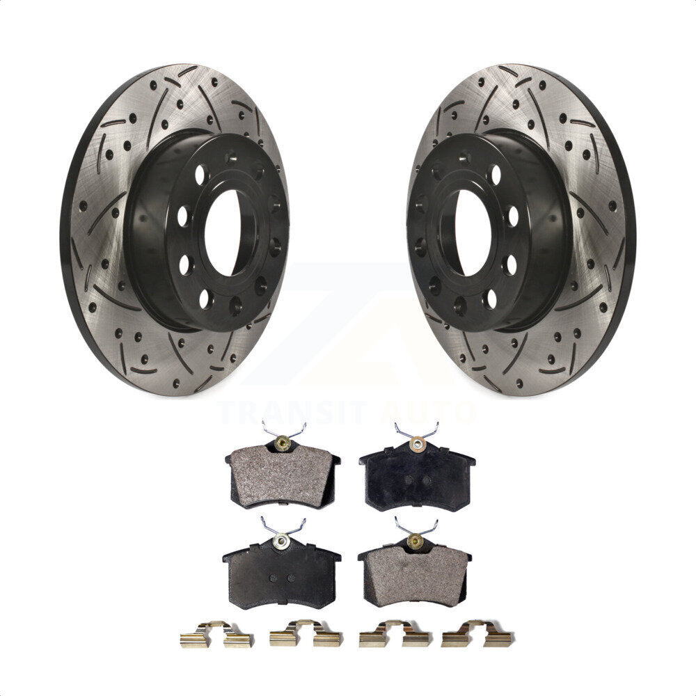 [Arrière] Kit de disque (percé rainuré revêtu) et plaquette (céramique) de frein pour 2011 Volkswagen Golf avec 256mm Diameter Rotor KDT-100722 par Transit Auto