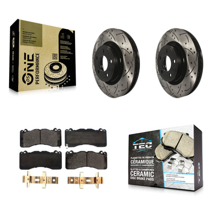 [Avant] Kit de disque (percé rainuré revêtu) et plaquette (céramique) de frein pour 2015 Ford Mustang V6 avec Brembo Brakes KDT-100723