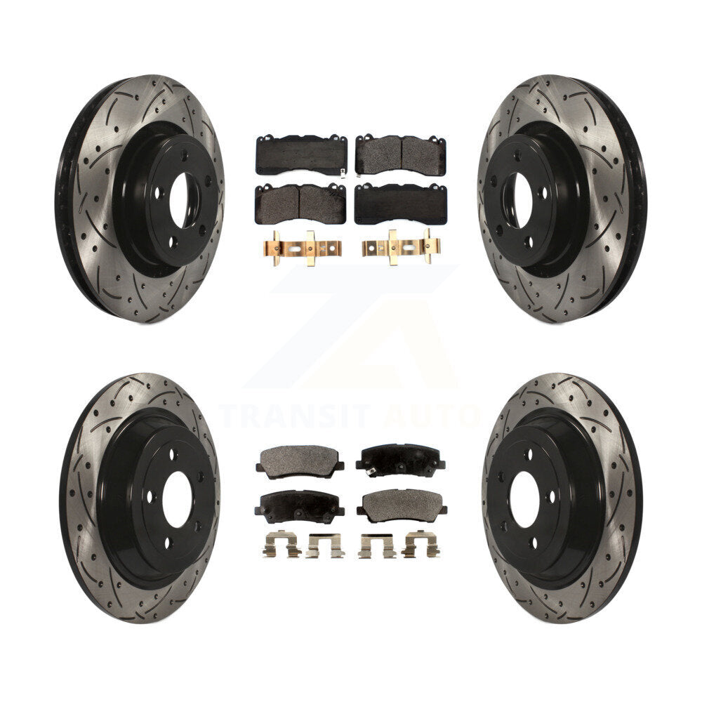 [Avant + Arrière] Kit de disque (percé rainuré revêtu) et plaquette (céramique) de frein pour 2015 Ford Mustang V6 avec Brembo Brakes KDT-100734