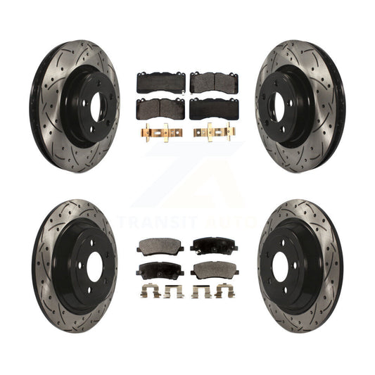 [Avant + Arrière] Kit de disque (percé rainuré revêtu) et plaquette (céramique) de frein pour 2015 Ford Mustang V6 avec Brembo Brakes KDT-100734