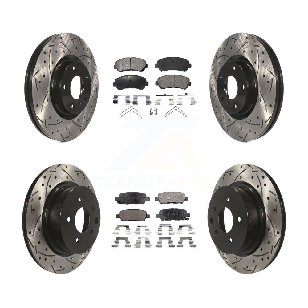 [Avant + Arrière] Kit de disque (percé rainuré revêtu) et plaquette (céramique) de frein pour Nissan Maxima KDT-100736