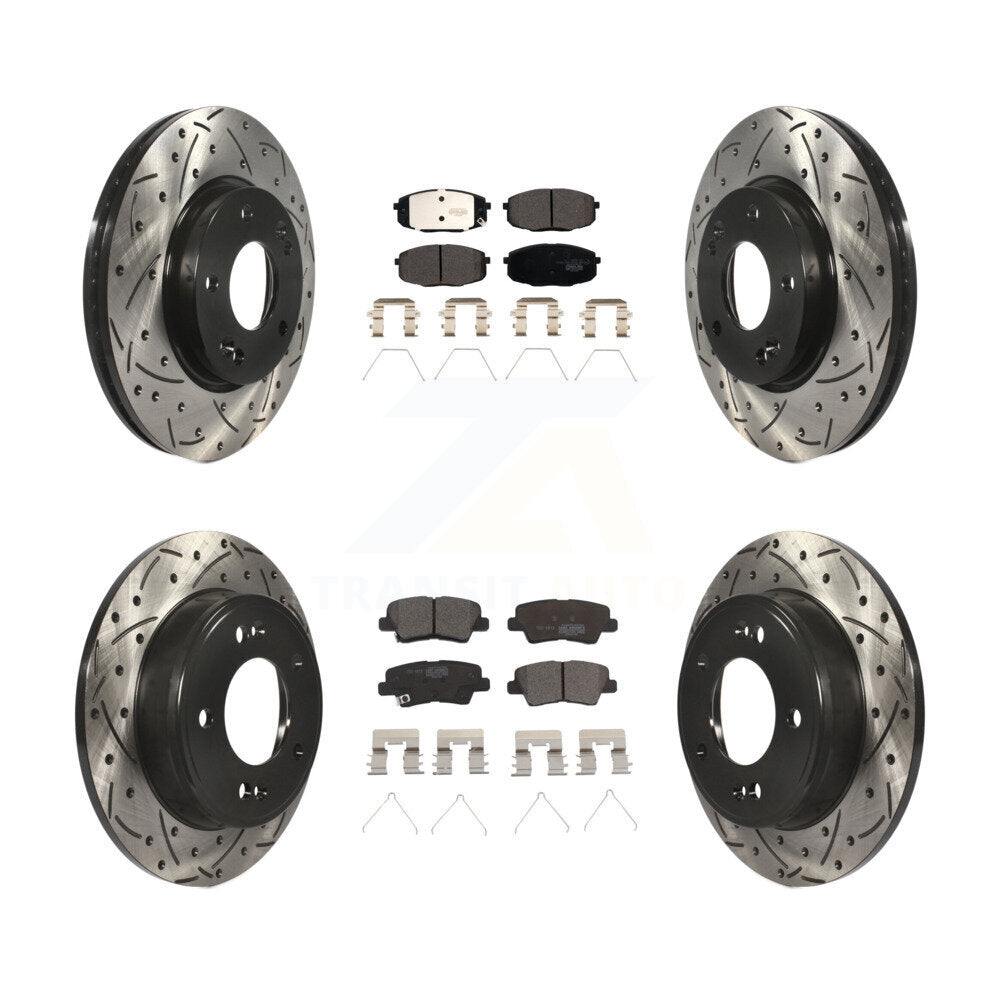 [Avant + Arrière] Kit de disque (percé rainuré revêtu) et plaquette (céramique) de frein pour Kia Soul Forte Hyundai Elantra GT Kona Forte5 KDT-100738