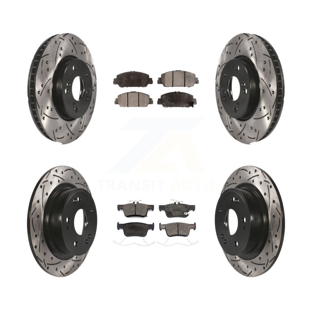[Avant + Arrière] Kit de disque (percé rainuré revêtu) et plaquette (céramique) de frein pour Honda Accord KDT-100739