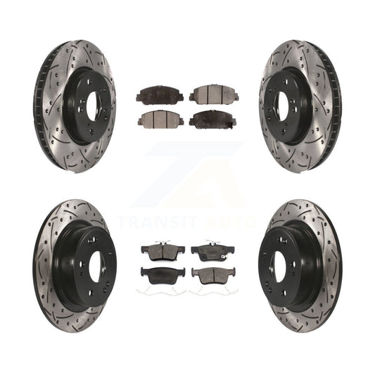 [Avant + Arrière] Kit de disque (percé rainuré revêtu) et plaquette (céramique) de frein pour Honda Accord KDT-100739