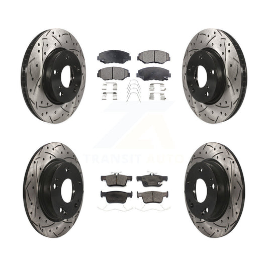 [Avant + Arrière] Kit de disque (percé rainuré revêtu) et plaquette (céramique) de frein pour Honda Civic KDT-100742