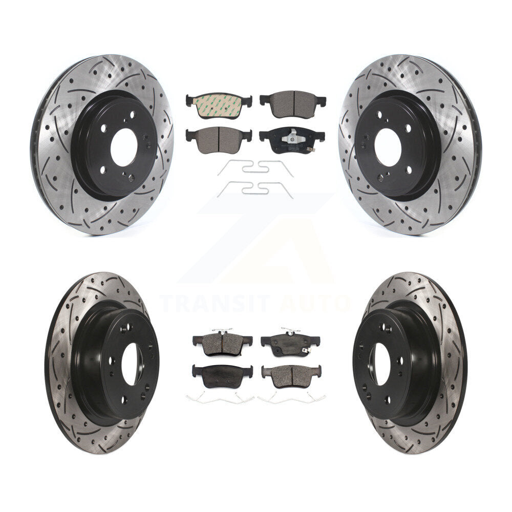 [Avant + Arrière] Kit de disque (percé rainuré revêtu) et plaquette (céramique) de frein pour Honda Accord KDT-100743