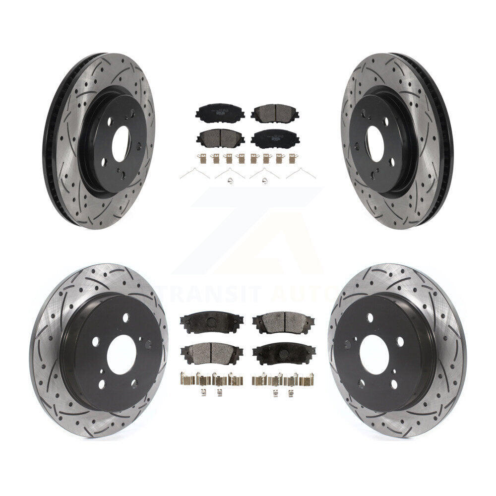 [Avant + Arrière] Kit de disque (percé rainuré revêtu) et plaquette (céramique) de frein pour Toyota Camry RAV4 Lexus ES350 Avalon ES300h UX250h UX200 C-HR Venza ES250 Corolla Cross KDT-100744