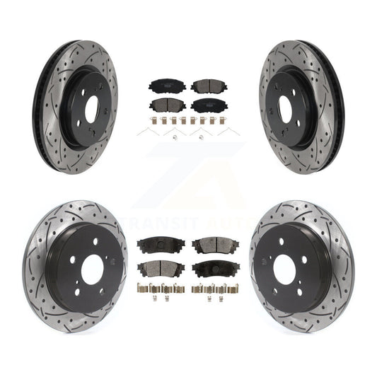 [Avant + Arrière] Kit de disque (percé rainuré revêtu) et plaquette (céramique) de frein pour Toyota Camry RAV4 Lexus ES350 Avalon ES300h UX250h UX200 C-HR Venza ES250 Corolla Cross KDT-100744
