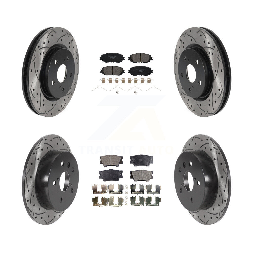 [Avant + Arrière] Kit de disque (percé rainuré revêtu) et plaquette (céramique) de frein pour Toyota Camry KDT-100745