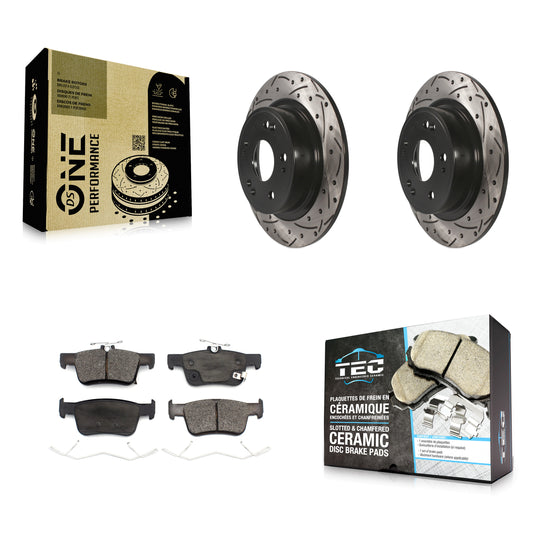 [Arrière] Kit de disque (percé rainuré revêtu) et plaquette (céramique) de frein pour 2018-2022 Honda Accord KDT-100746