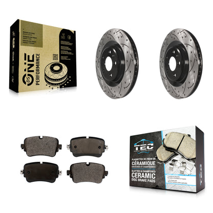 [Arrière] Kit de disque (percé rainuré revêtu) et plaquette (céramique) de frein pour 2017-2018 Audi Q7 avec 350mm Diameter Front Rotor KDT-100747