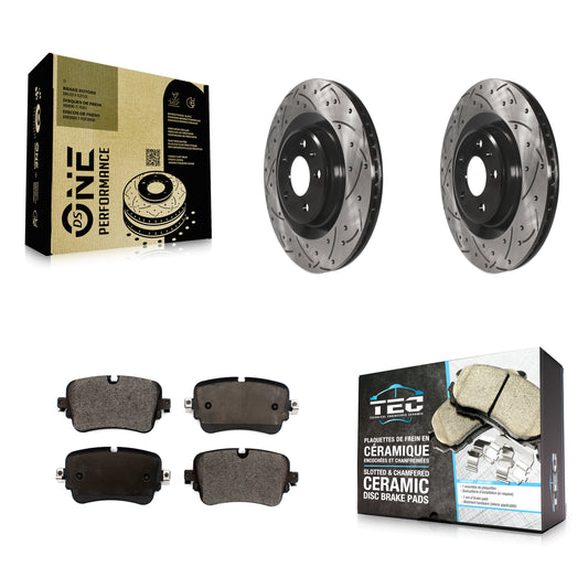 [Arrière] Kit de disque (percé rainuré revêtu) et plaquette (céramique) de frein pour 2017-2018 Audi Q7 avec 350mm Diameter Front Rotor KDT-100747