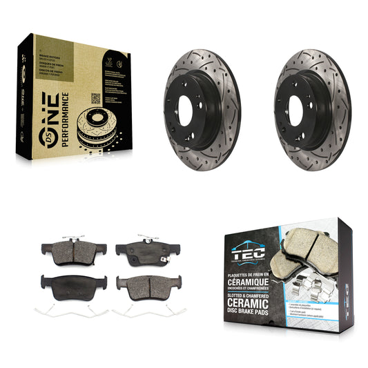 [Arrière] Kit de disque (percé rainuré revêtu) et plaquette (céramique) de frein pour Honda Insight Civic KDT-100748