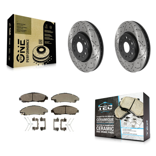 [Avant] Kit de disque (percé rainuré revêtu) et plaquette (céramique) de frein pour Chevrolet Traverse GMC Acadia Buick Enclave Blazer KDT-100762