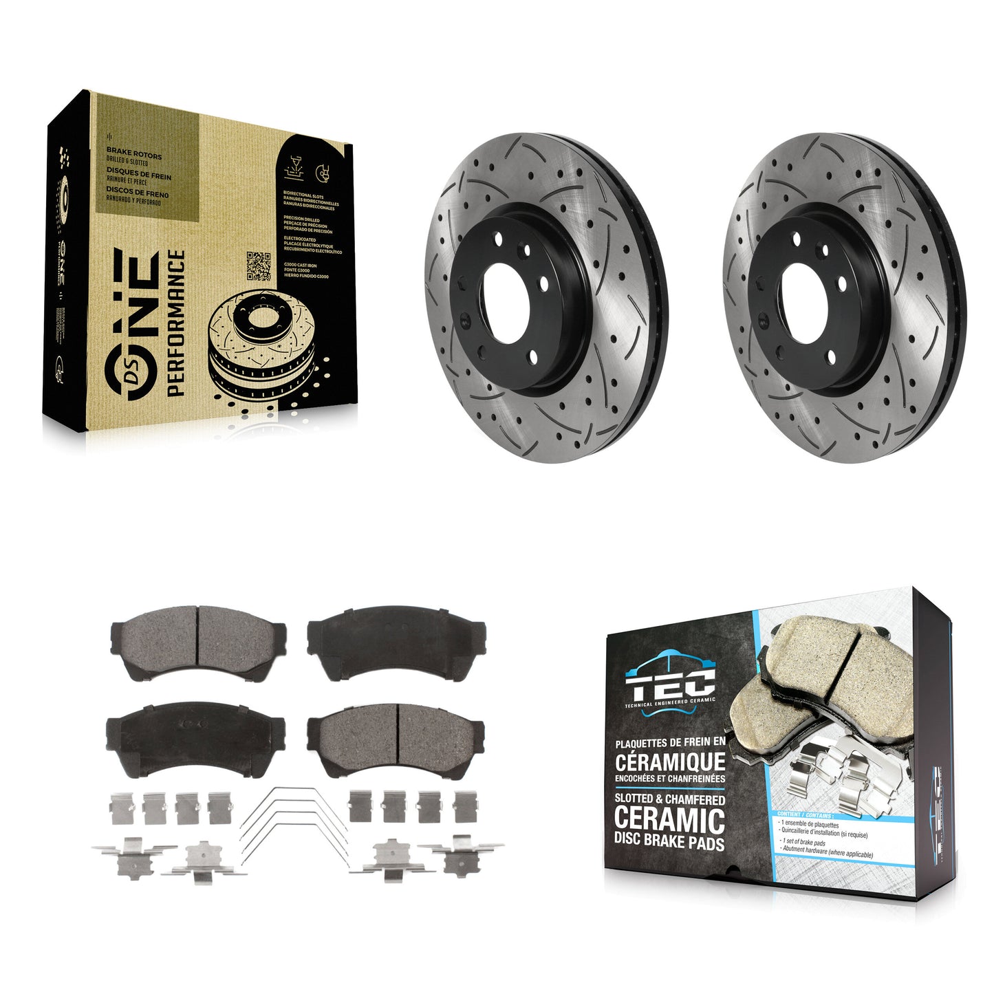 [Avant] Kit de disque (percé rainuré revêtu) et plaquette (céramique) de frein pour Ford Fusion Mazda 6 Lincoln MKZ Mercury Milan Zephyr KDT-100763