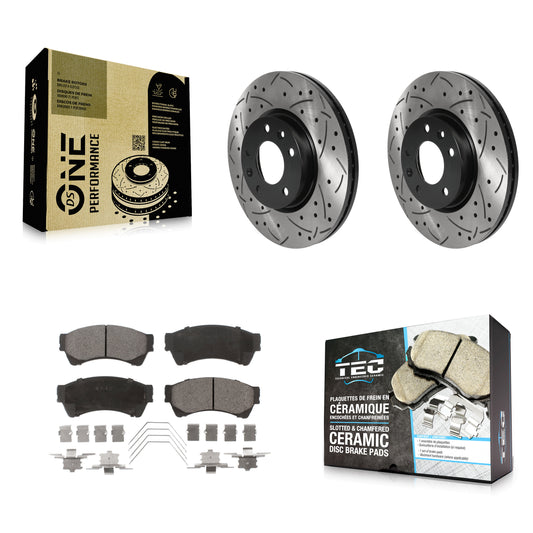 [Avant] Kit de disque (percé rainuré revêtu) et plaquette (céramique) de frein pour Ford Fusion Mazda 6 Lincoln MKZ Mercury Milan Zephyr KDT-100763