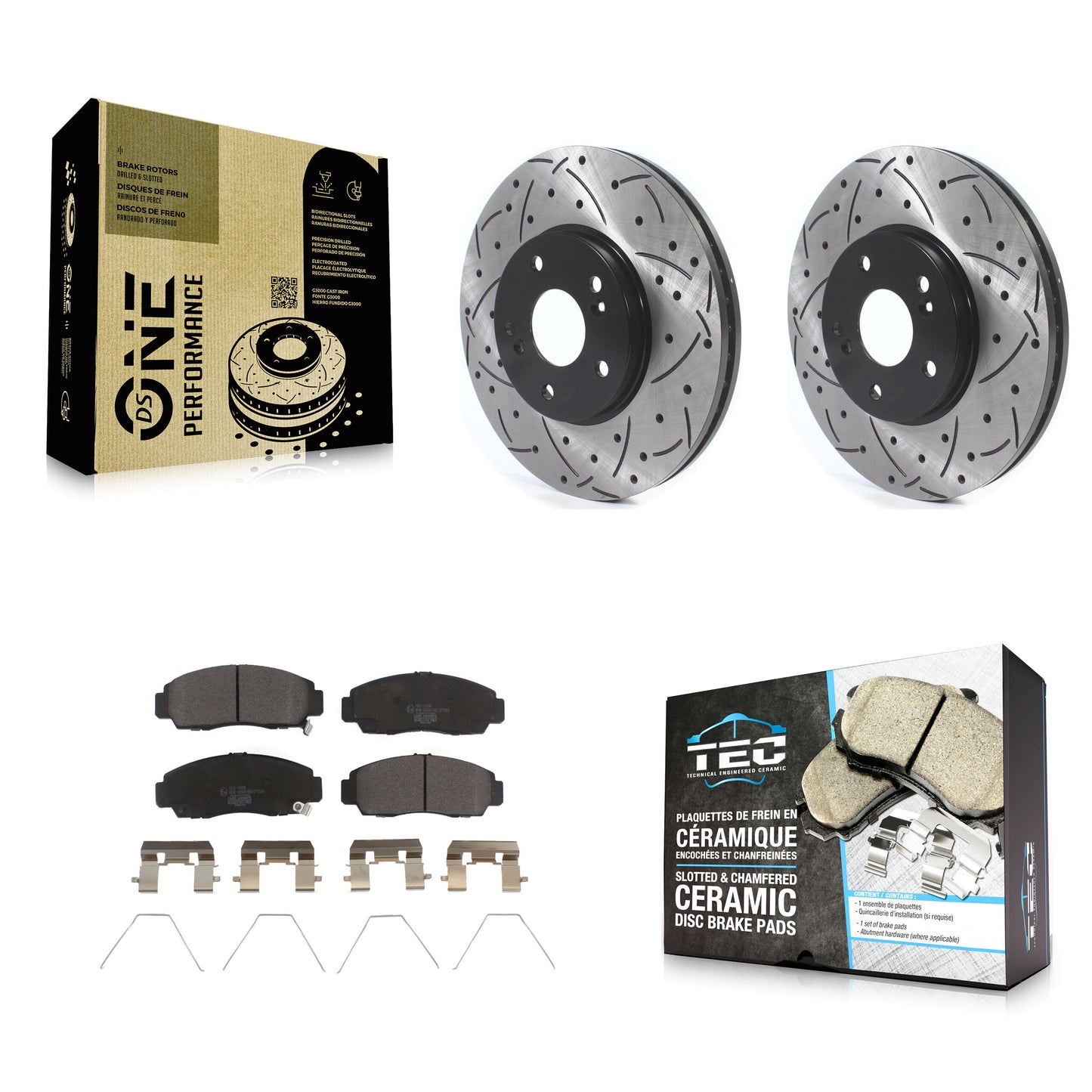 [Avant] Kit de disque (percé rainuré revêtu) et plaquette (céramique) de frein pour Honda Accord Acura TSX KDT-100766