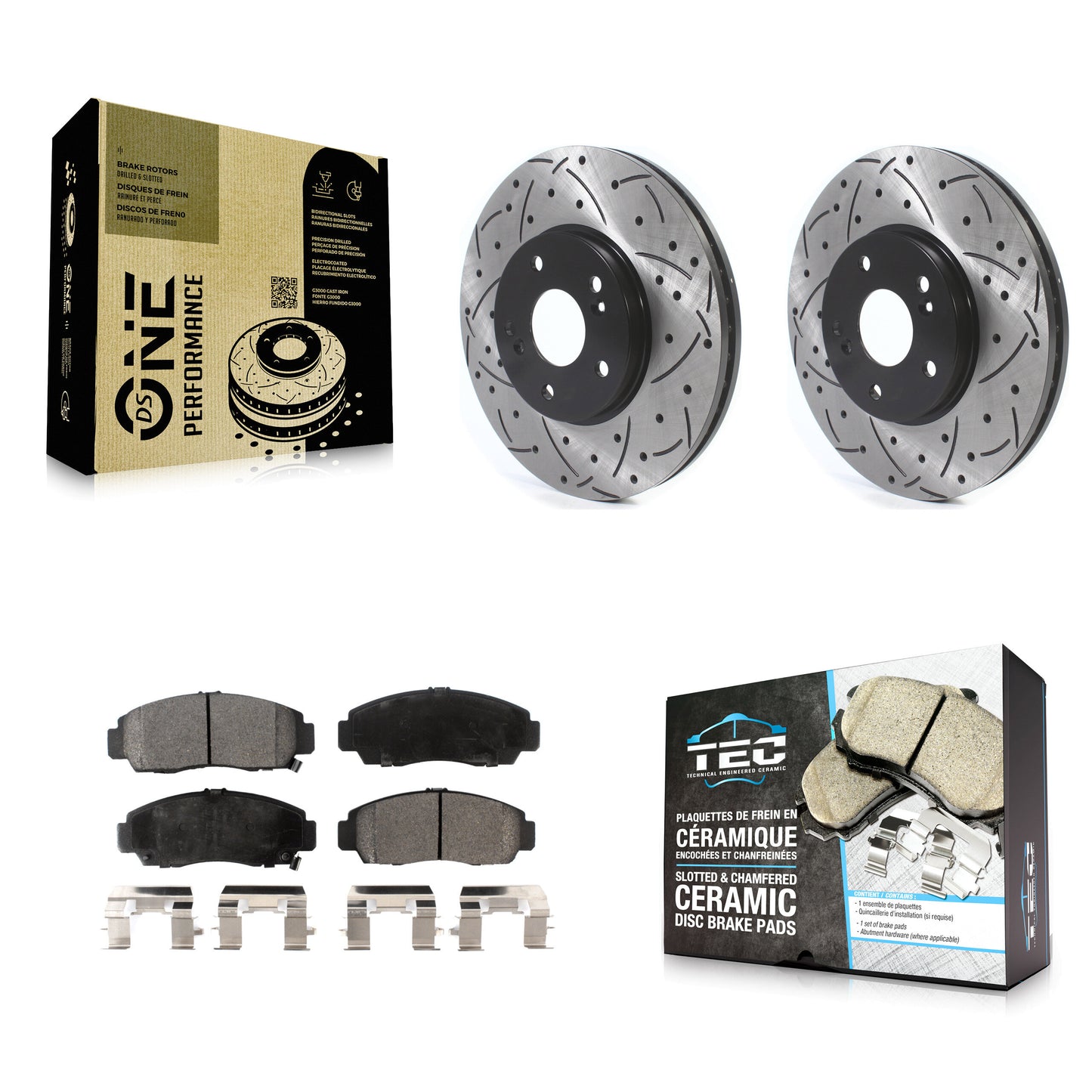 [Avant] Kit de disque (percé rainuré revêtu) et plaquette (céramique) de frein pour Honda Accord Acura TL TSX CL KDT-100767