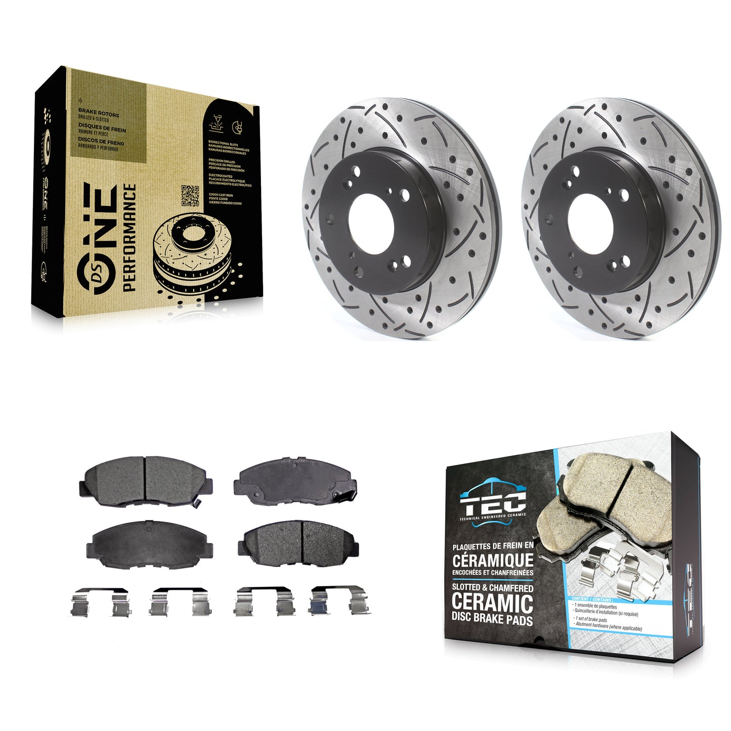 [Avant] Kit de disque (percé rainuré revêtu) et plaquette (céramique) de frein pour Honda Civic KDT-100771