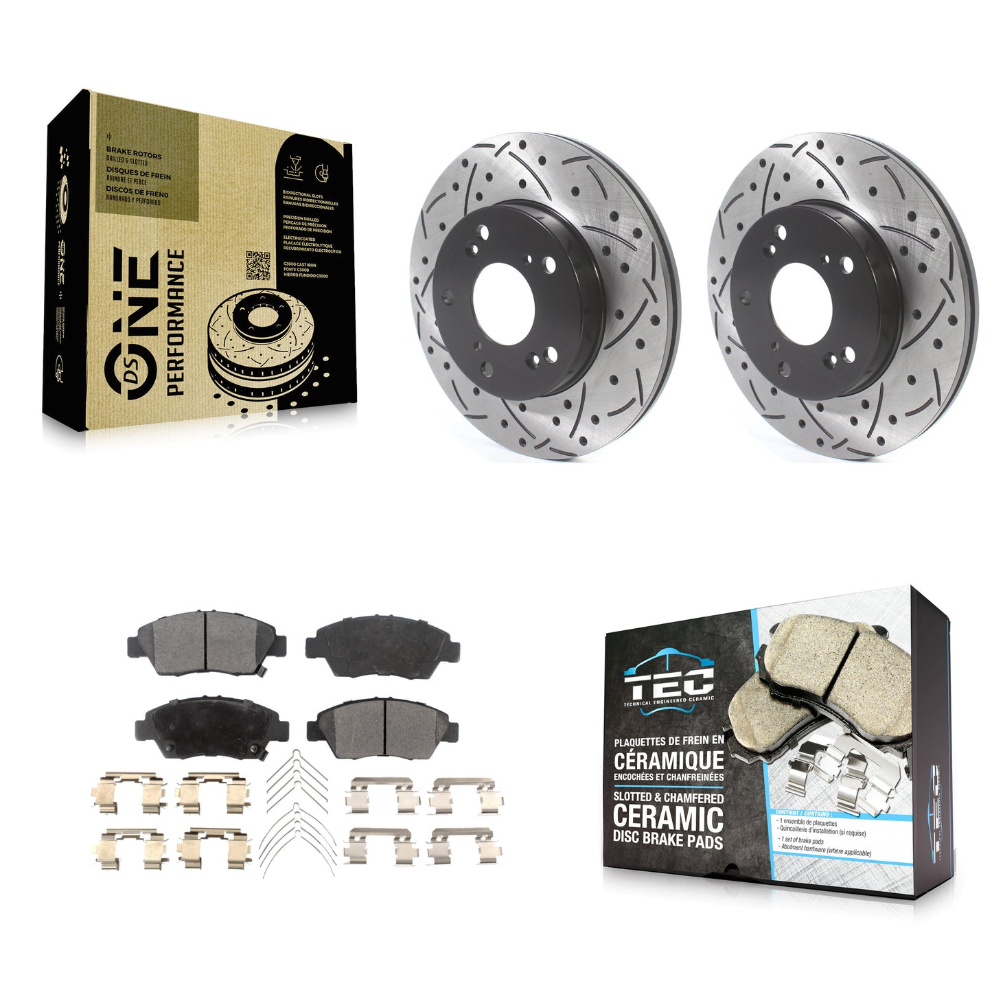 [Avant] Kit de disque (percé rainuré revêtu) et plaquette (céramique) de frein pour Honda Civic Acura RSX CR-Z KDT-100772