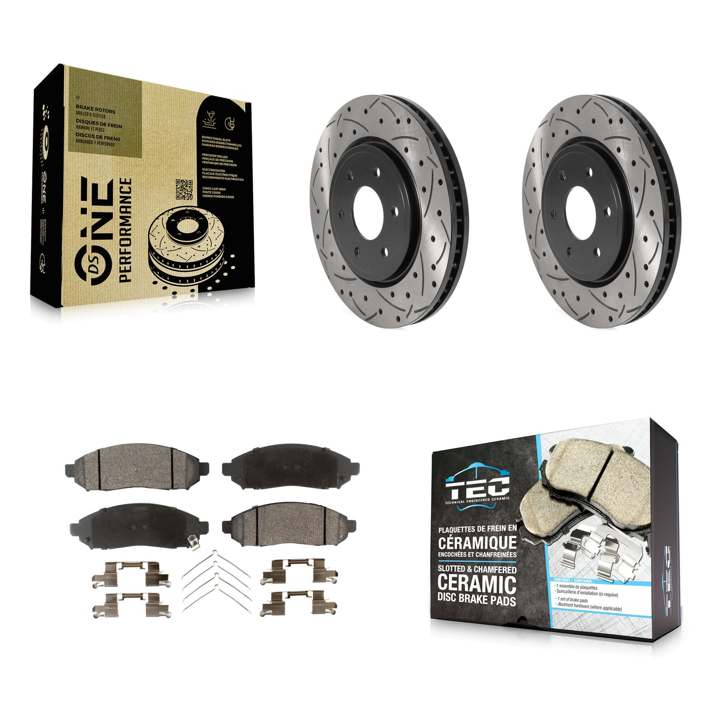 [Avant] Kit de disque (percé rainuré revêtu) et plaquette (céramique) de frein pour Nissan Frontier Pathfinder Xterra Suzuki Equator KDT-100779