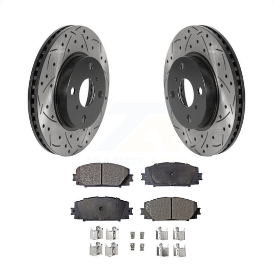 [Avant] Kit de disque (percé rainuré revêtu) et plaquette (céramique) de frein pour Toyota Yaris Prius C Scion iQ KDT-100780 par Transit Auto