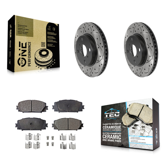 [Avant] Kit de disque (percé rainuré revêtu) et plaquette (céramique) de frein pour Toyota Yaris Prius C Scion iQ KDT-100780