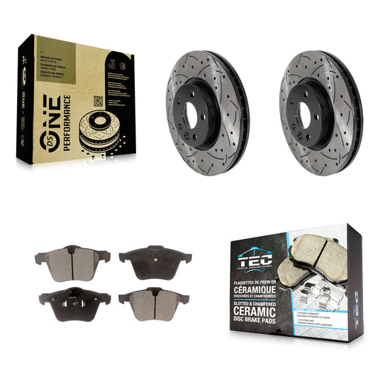 [Avant] Kit de disque (percé rainuré revêtu) et plaquette (céramique) de frein pour 2008 Volvo V70 avec 300mm Diameter Rotor KDT-100787