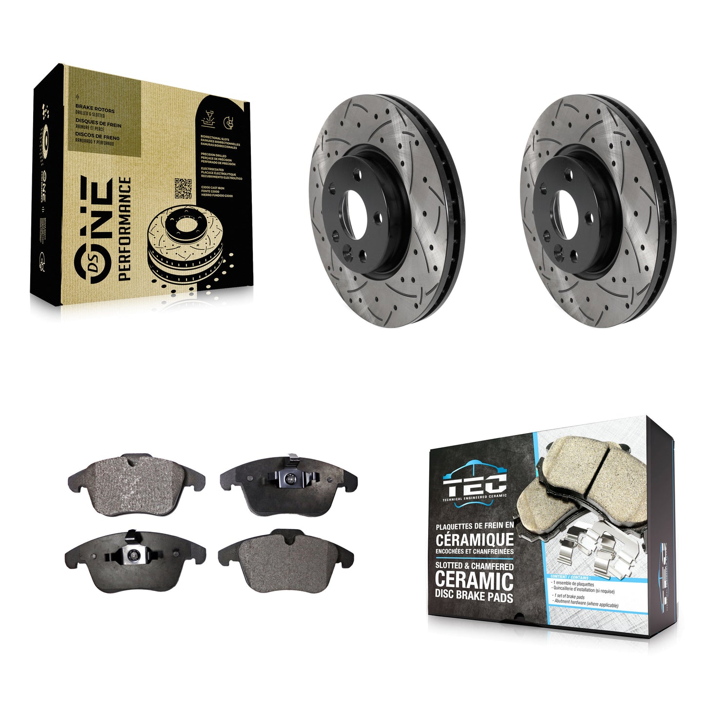 [Avant] Kit de disque (percé rainuré revêtu) et plaquette (céramique) de frein pour Volvo S60 XC70 S80 Land Rover Range Evoque V60 V70 KDT-100788
