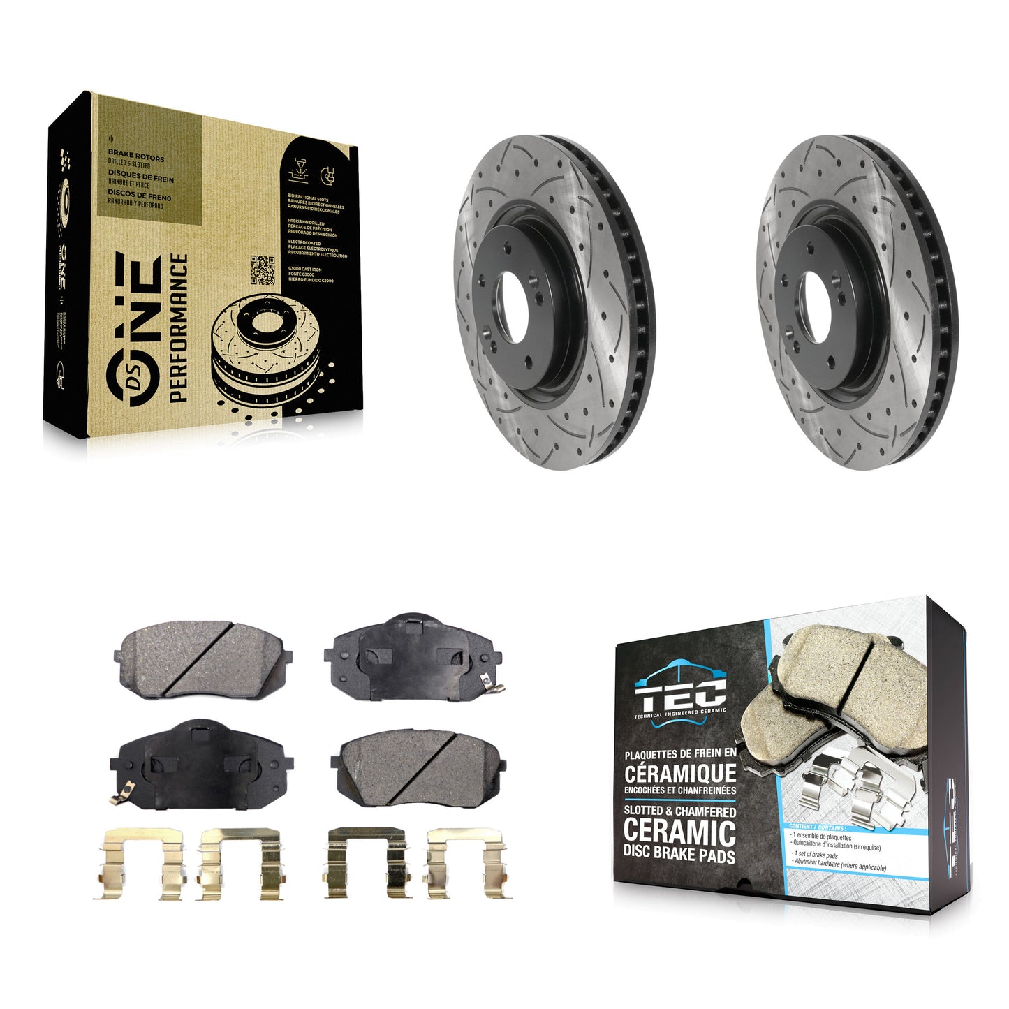 [Avant] Kit de disque (percé rainuré revêtu) et plaquette (céramique) de frein pour Hyundai Tucson Sonata Kia Cadenza KDT-100792