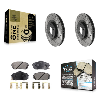 [Avant] Kit de disque (percé rainuré revêtu) et plaquette (céramique) de frein pour Hyundai Tucson Sonata Kia Cadenza KDT-100792